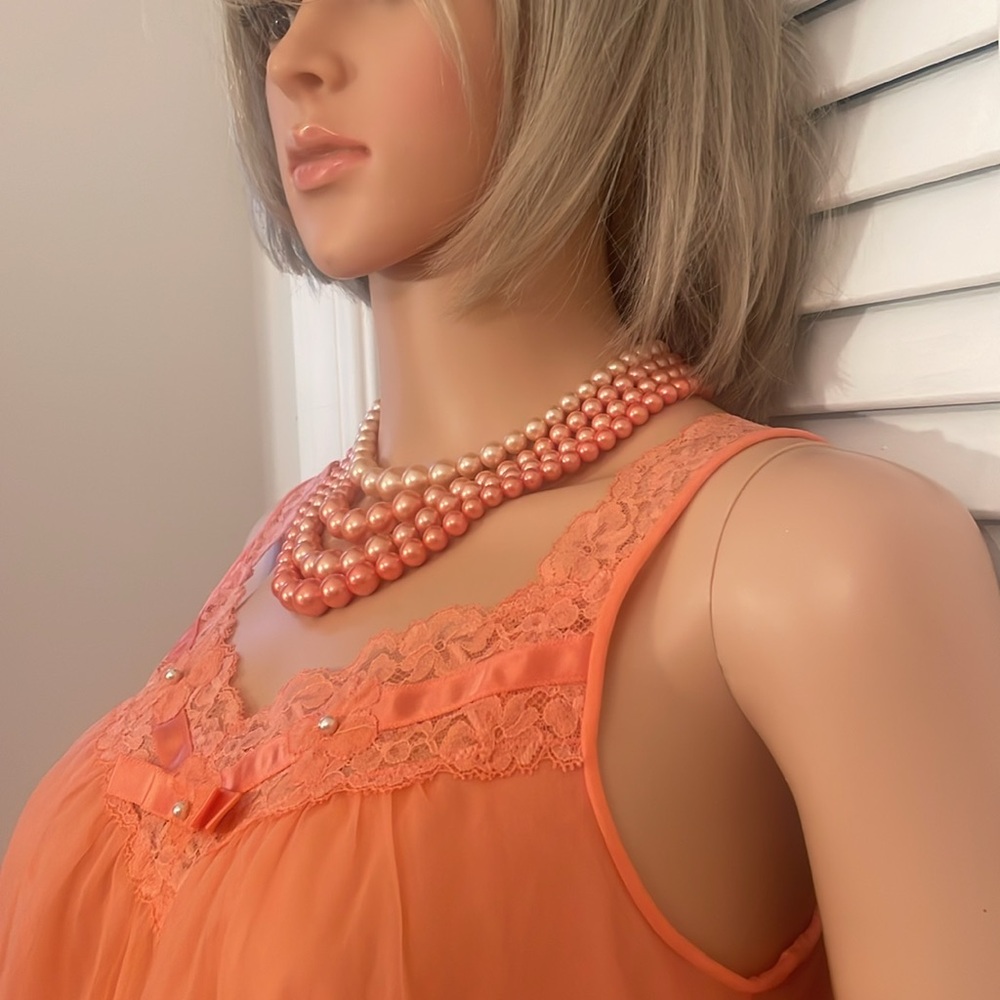 Vintage VANITY FAIR orange nighty with orange lace trim. Size XS - Picture 5 of 10